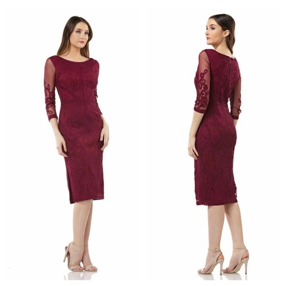 JS Collections Soutache Embroidered Midi Dress in Berry - Picture 2 of 11